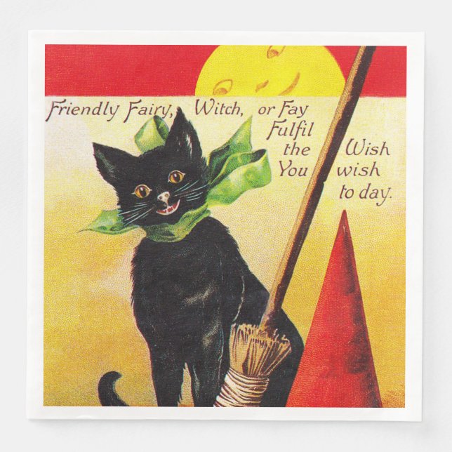 Halloween black cat Holiday vintage party napkins (Front)
