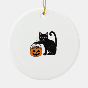 Halloween Black Cat Jack O' Lantern Pumpkin Sweet  Ceramic Ornament
