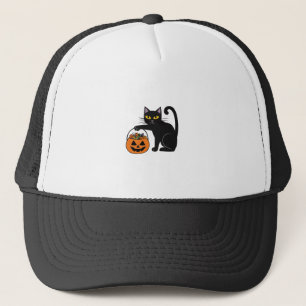 Halloween Black Cat Jack O' Lantern Pumpkin Sweet Trucker Hat