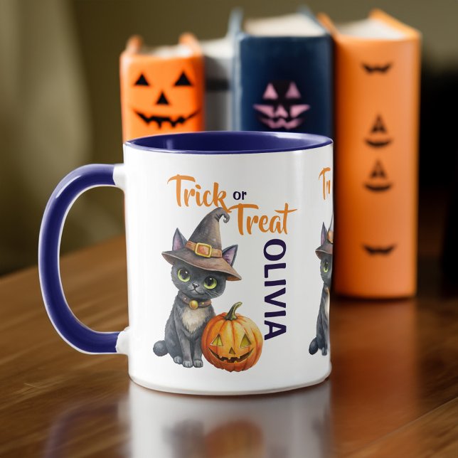 Halloween black cat jack o lantern trick or treat mug (Halloween black cat jack o lantern trick or treat mug Halloween gifts cat lovers mug cute kitty)