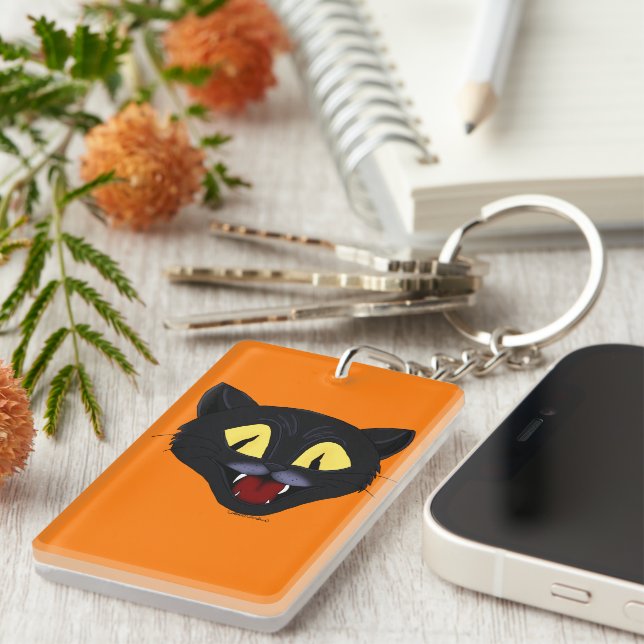 Halloween Black Cat  Key Ring (Front Right)