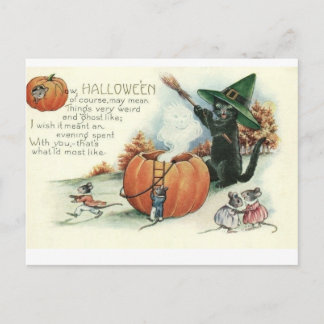 Halloween Black Cat Kitten Mice Mouse Postcard