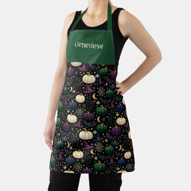 Halloween Black Cat Luxury Name Apron (Insitu)