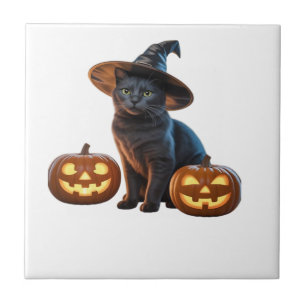 Halloween Black Cat Magic Classic T-Shirt Ceramic Tile