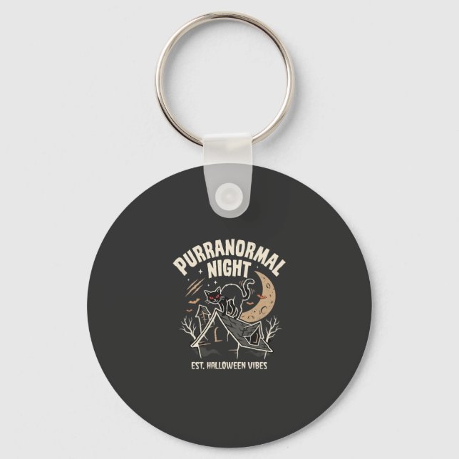Halloween Black Cat Moon (2) Key Ring (Front)