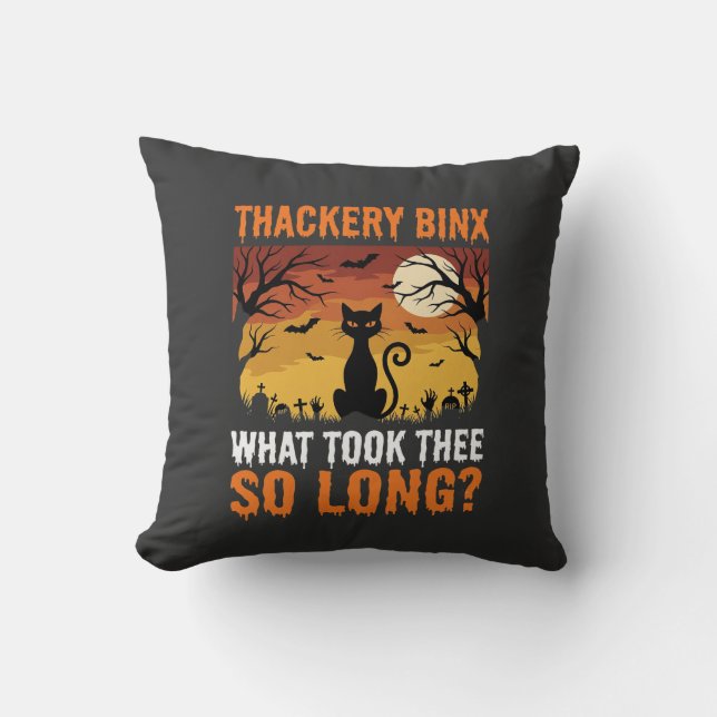 Halloween Black Cat Moon Graveyard Quote Design Cushion (Front)