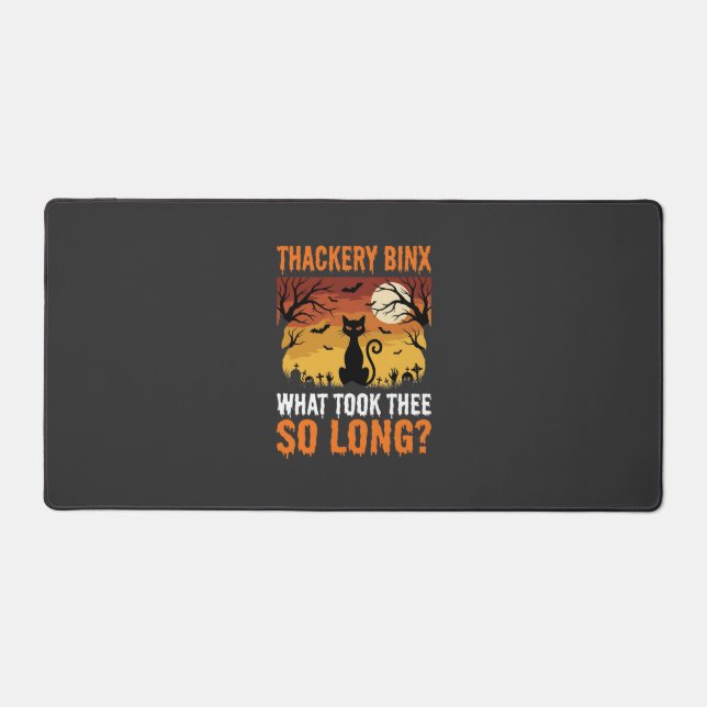 Halloween Black Cat Moon Graveyard Quote Design Desk Mat (Front)