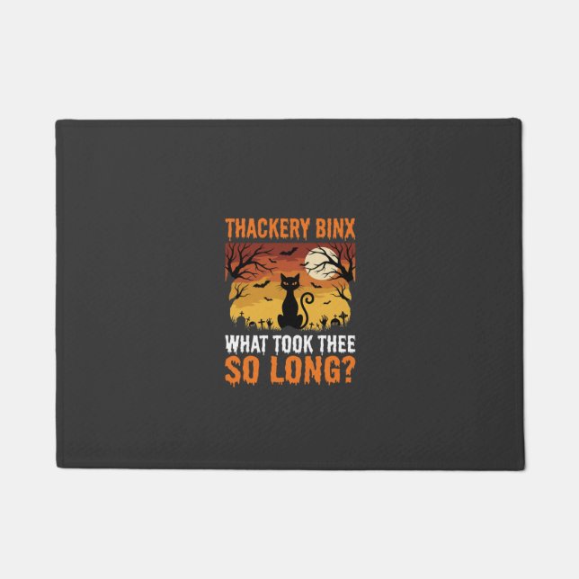 Halloween Black Cat Moon Graveyard Quote Design Doormat (Front)