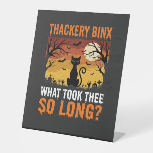Halloween Black Cat Moon Graveyard Quote Design Pedestal Sign