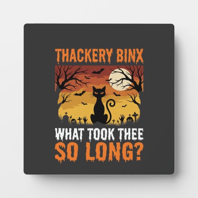 Halloween Black Cat Moon Graveyard Quote Design Plaque (Front)