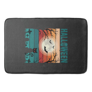 Halloween Black Cat Moon Graveyard Retro Vector De Bath Mat
