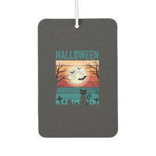 Halloween Black Cat Moon Graveyard Retro Vector De Car Air Freshener