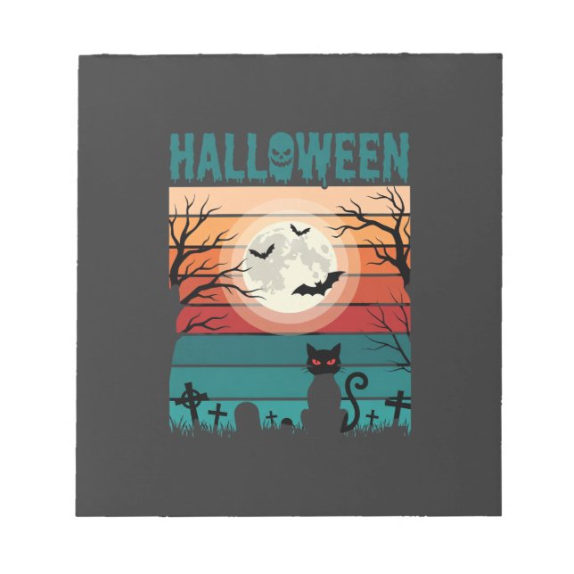 Halloween Black Cat Moon Graveyard Retro Vector De Notepad (Front)