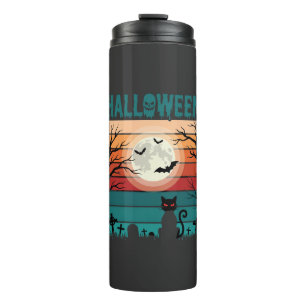 Halloween Black Cat Moon Graveyard Retro Vector De Thermal Tumbler