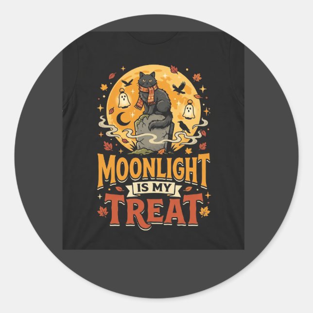 Halloween Black Cat Moon Magic Classic Round Sticker (Front)