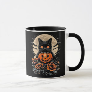Halloween Black Cat, Moon & Pumpkin Mug