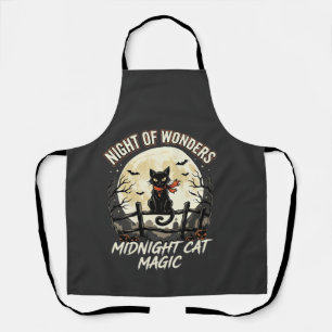 Halloween Black Cat Moonlight Apron