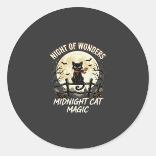 Halloween Black Cat Moonlight Classic Round Sticker