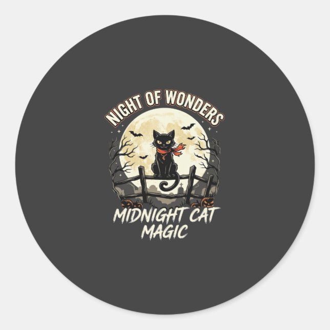 Halloween Black Cat Moonlight Classic Round Sticker (Front)