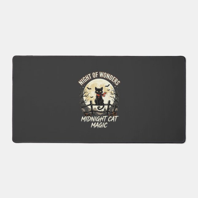 Halloween Black Cat Moonlight Desk Mat (Front)