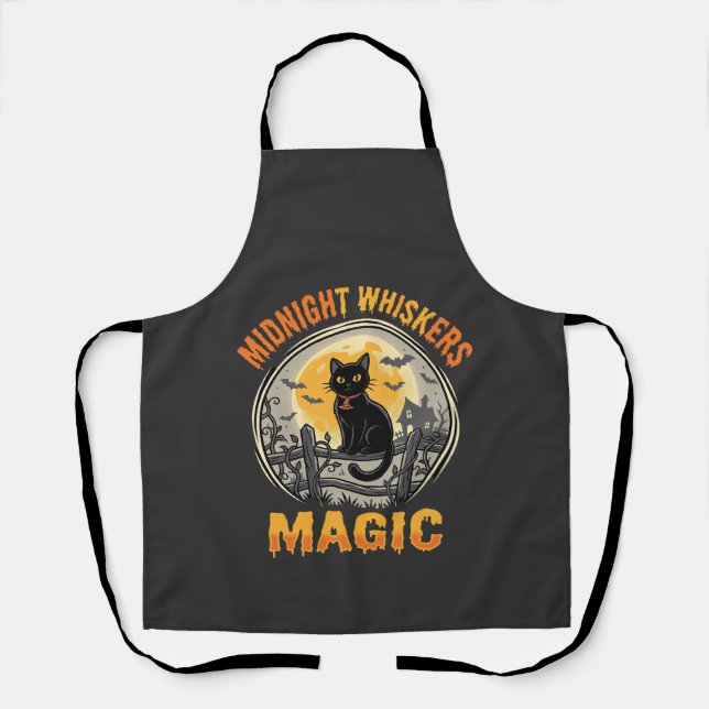 Halloween Black Cat Moonlight Magic Apron (Front)