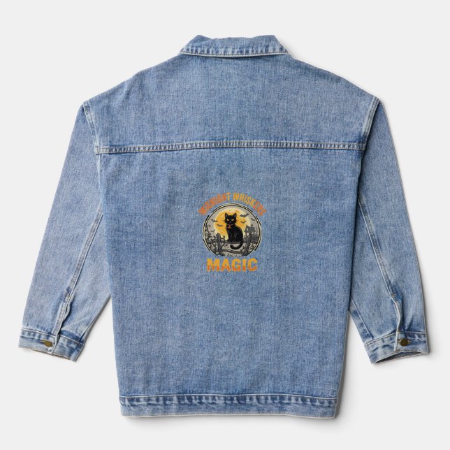 Halloween Black Cat Moonlight Magic Denim Jacket (Back)