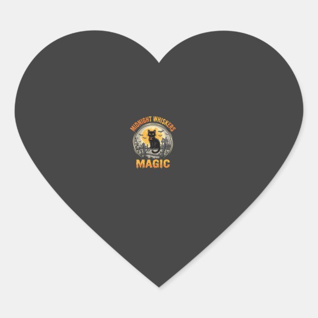 Halloween Black Cat Moonlight Magic Heart Sticker (Front)