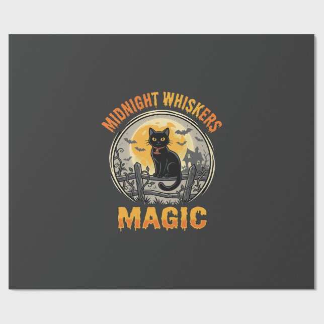 Halloween Black Cat Moonlight Magic Wrapping Paper (Flat)