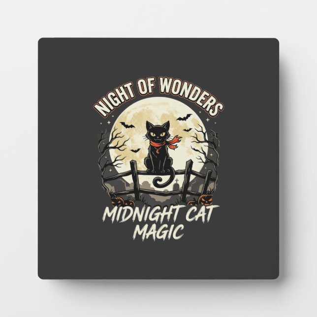 Halloween Black Cat Moonlight Plaque (Front)
