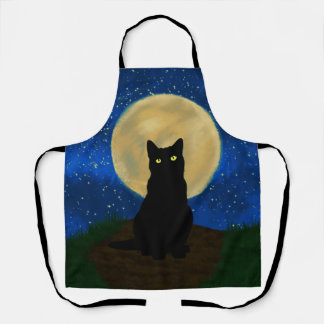 Halloween Black Cat Moonlit Silhouette  Apron