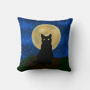 Halloween Black Cat Moonlit Silhouette  Cushion