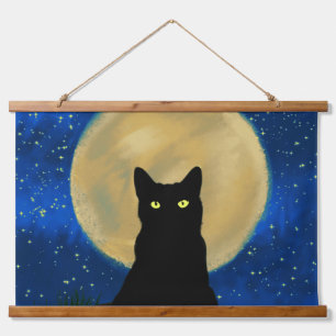 Halloween Black Cat Moonlit Silhouette  Hanging Tapestry