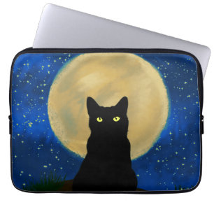 Halloween Black Cat Moonlit Silhouette  Laptop Sleeve