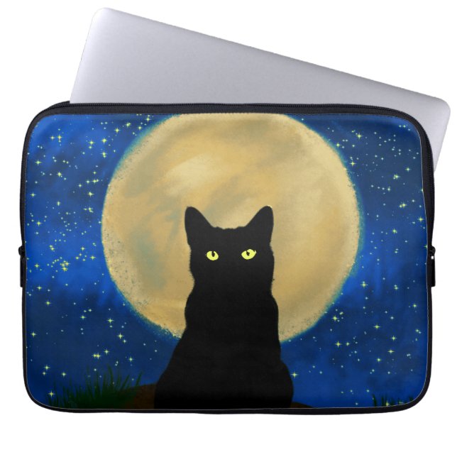 Halloween Black Cat Moonlit Silhouette  Laptop Sleeve (Front)