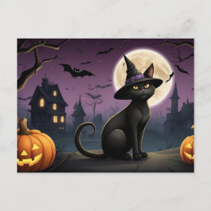 Halloween Black Cat Night Out Holiday Postcard