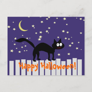 Halloween Black Cat on Fence Postcard