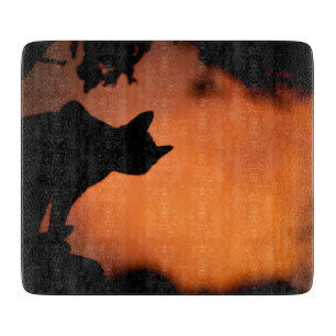 Halloween Black Cat Orange Background Customise Cutting Board