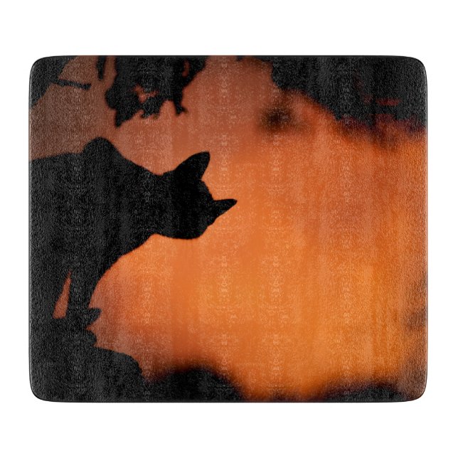 Halloween Black Cat Orange Background Customise Cutting Board (Front)