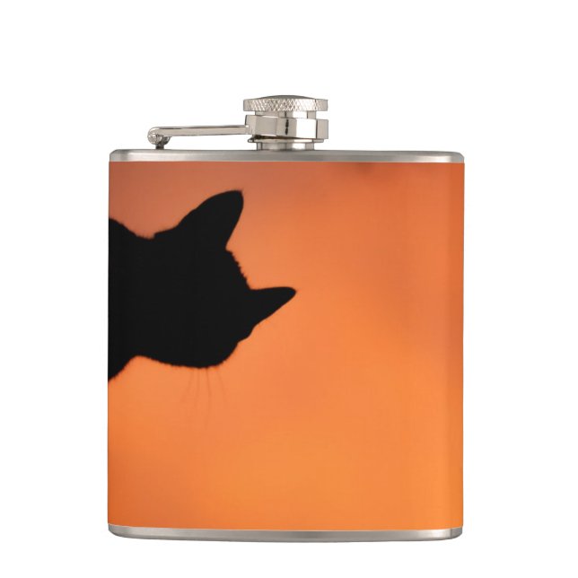 Halloween Black Cat Orange Background Customise Hip Flask (Front)