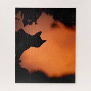 Halloween Black Cat Orange Background Customise Jigsaw Puzzle