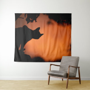 Halloween Black Cat Orange Background Customise Tapestry