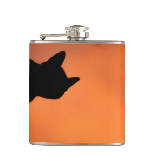 Halloween Black Cat Orange Background Customize Hip Flask