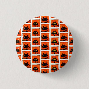Halloween Black Cat Orange Squares Cartoon 3 Cm Round Badge