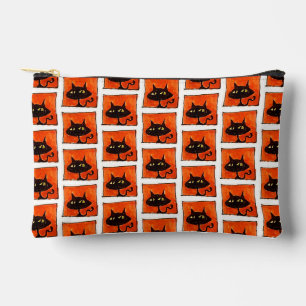 Halloween Black Cat Orange Squares Cartoon Accessory Pouch