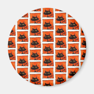 Halloween Black Cat Orange Squares Cartoon Magnet