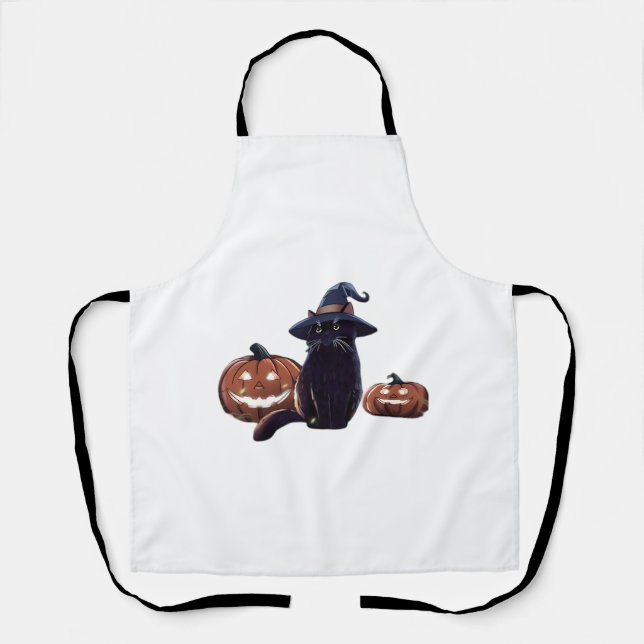 Halloween black cat Oversized T-Shirt Apron (Front)