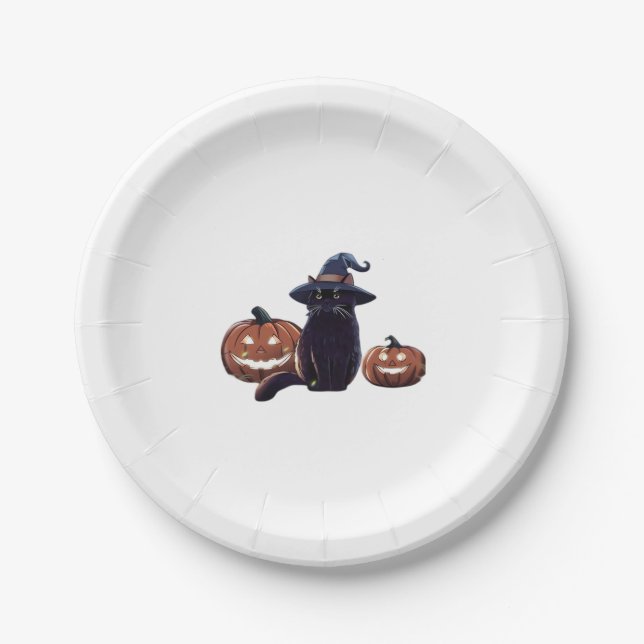 Halloween black cat Oversized T-Shirt Paper Plate (Front)