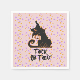 Halloween Black Cat Party Confetti Pink Napkin