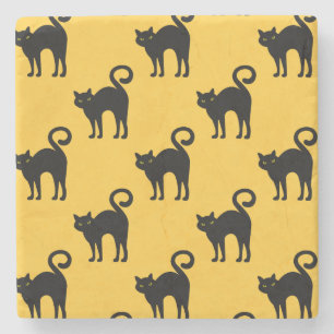 Halloween Black Cat Pattern Stone Coaster