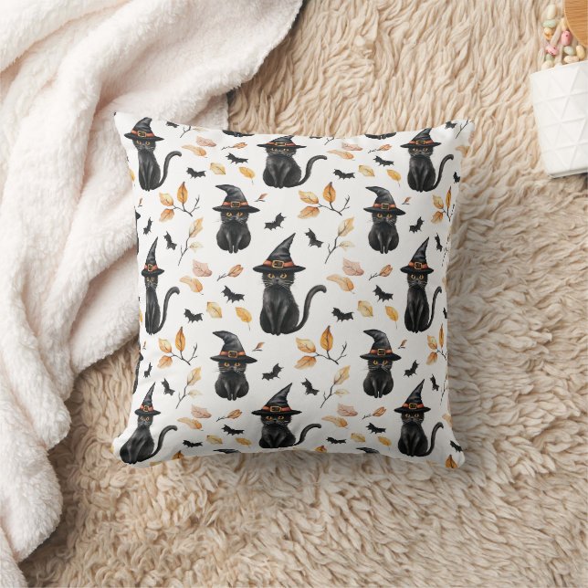 Halloween Black Cat Pattern - Witchy Cat  Cushion (Blanket)